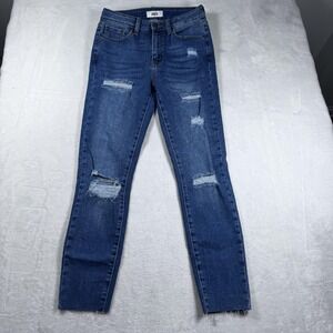 JBD Just Black Denim Jeans Womens 27 Blue Distressed Skinny Ankle‎ Mid Rise